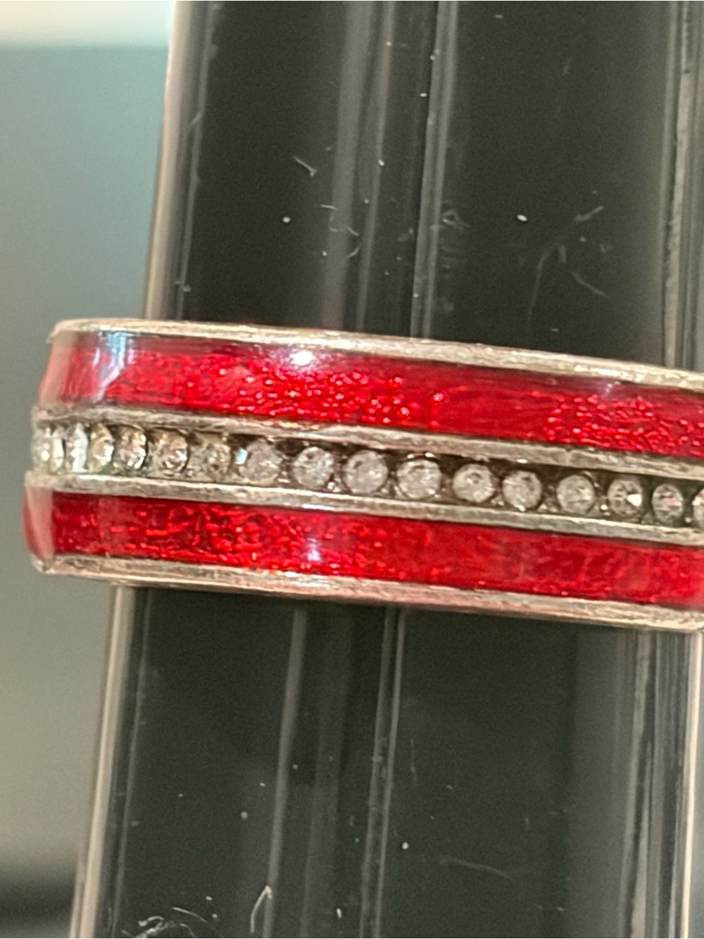 Authentic Tommy Hilfiger Red Enamel & Crystal Pave Eternity Band Ring - Size 6.5